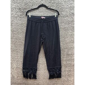 Calypso St. Barths Wide Leg Fringe Drawstring Pants Navy Blue Womens Size XS‎